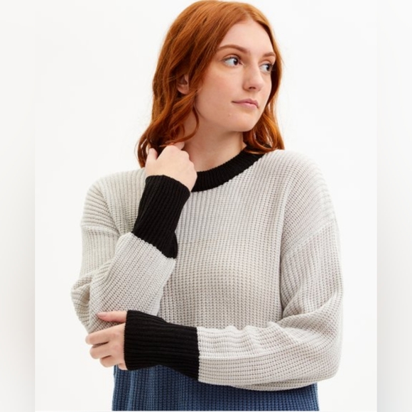 New Dark Blue & White Stripe Shaker-Stitch Sweater Dress - Picture 3 of 3